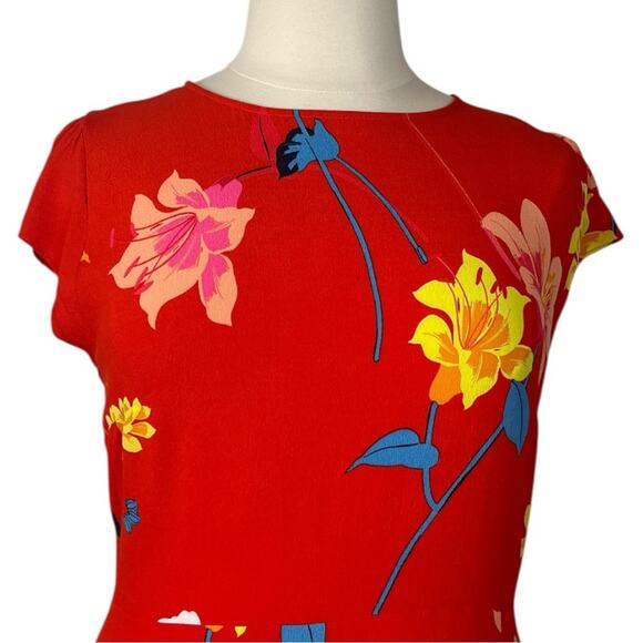LOFT Midi Dress Cap Sleeves A-line Red Pink Multi Floral Women’s Plus Size 14 - Picture 5 of 10